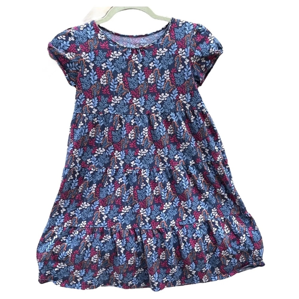 Garnet Hill Kids Cotton Dress Tiered Ruffle Short Sleeve Large L Floral Easter